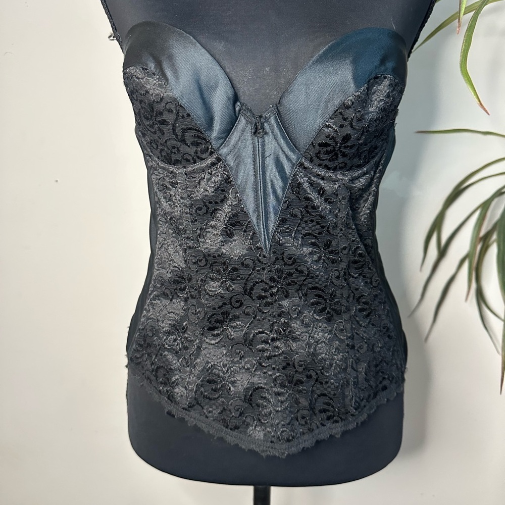 Vintage carnival, black lace satin bustiers corset 36B small